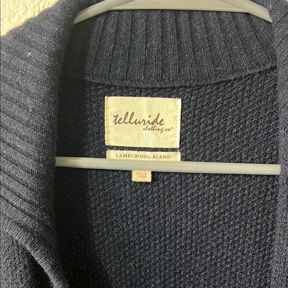 Navy Blue Patterned Cardigan Sweater - Picture 2 of 4